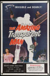 2x218 AMAZING TRANSPARENT MAN 1sh '59 Edgar Ulmer, cool fx art of the invisible & deadly convict!