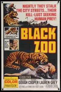 2x232 BLACK ZOO 1sh '63 cool horror image of fang and claw killers stalking the city streets!