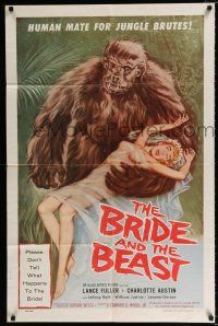 2x238 BRIDE & THE BEAST 1sh '58 Ed Wood classic, great wacky art of huge ape holding sexy girl!