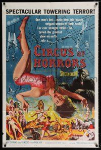2x253 CIRCUS OF HORRORS 1sh '60 outrageous horror art of super sexy trapeze girl hanging by neck!