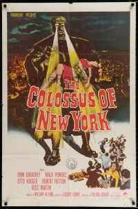 2x255 COLOSSUS OF NEW YORK 1sh '58 great art of robot monster holding sexy girl & attacking!
