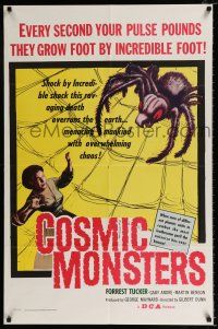2x258 COSMIC MONSTERS 1sh '58 cool art of giant spider in web & terrified woman!