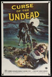 2x268 CURSE OF THE UNDEAD 1sh '59 art of fiend on horseback in graveyard by Reynold Brown!
