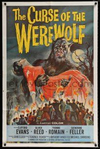 2x269 CURSE OF THE WEREWOLF 1sh '61 Hammer, art of Oliver Reed holding victim by Joseph Smith!