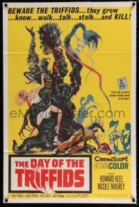 2x277 DAY OF THE TRIFFIDS 1sh '62 classic English sci-fi horror, cool art of monster with girl!