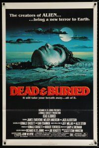 2x278 DEAD & BURIED 1sh '81 really cool horror art of person buried up to the neck by Campanile!