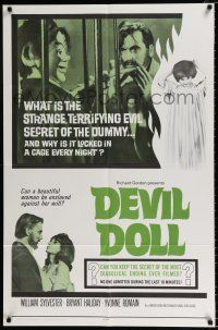 2x284 DEVIL DOLL 1sh '64 wacky ventriloquist dummy horror, what is the terrifying secret!
