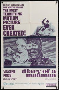 2x286 DIARY OF A MADMAN 1sh '63 Vincent Price in his most chilling portrayal of evil!