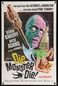 2x287 DIE, MONSTER, DIE 1sh '65 cool artwork of Boris Karloff, the ultimate in diabolism!