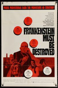 2x313 FRANKENSTEIN MUST BE DESTROYED 1sh '70 Peter Cushing is more monstrous than his monster!