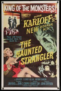 2x324 HAUNTED STRANGLER 1sh '58 creepy Boris Karloff marked their death by their wild beauty!