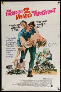 2x343 INCREDIBLE 2 HEADED TRANSPLANT 1sh '71 one brain wants to love, the other wants to kill!