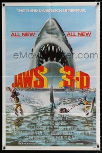2x354 JAWS 3-D 1sh '83 great Gary Meyer shark artwork, the third dimension is terror!