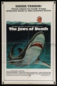 2x355 JAWS OF DEATH 1sh '76 great artwork image of giant shark underwater!
