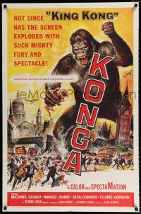 2x359 KONGA 1sh '61 great artwork of giant angry ape terrorizing city by Reynold Brown!