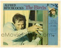 2x051 BIRDS LC #6 '63 Hitchcock, close up of Rod Taylor trying to keep them from coming in window!