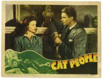 2x056 CAT PEOPLE LC '42 Jacques Tourneur, close up of sexy dangerous Simone Simon with Kent Smith!