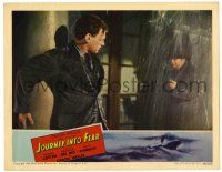 2x111 JOURNEY INTO FEAR LC '42 cool image of guy pointing gun at Joseph Cotten in the rain!