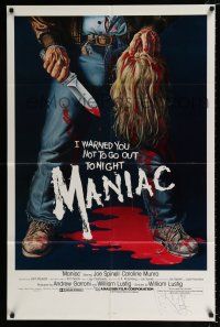 2x376 MANIAC signed 1sh '80 by Caroline Munro, most classic gory Gaia horror artwork!