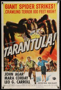 2x449 TARANTULA 1sh '55 Jack Arnold, Reynold Brown art of town running from 100 ft spider monster!