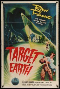 2x450 TARGET EARTH 1sh '54 raw panic the screen has never dared reveal, cool sci-fi art!