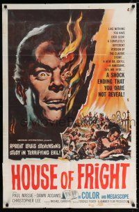2x462 TWO FACES OF DR. JEKYLL 1sh '61 House of Fright, cool burning face art by Reynold Brown!