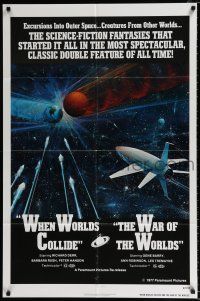 2x480 WHEN WORLDS COLLIDE/WAR OF THE WORLDS 1sh '77 cool sci-fi art of rocket in space by Berkey!
