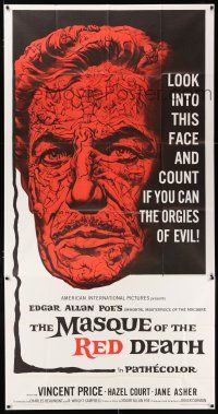 2y261 MASQUE OF THE RED DEATH 3sh '64 cool montage art of Vincent Price by Reynold Brown!