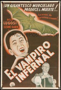 2y272 DEVIL BAT Argentinean '40 different art of creepy Bela Lugosi in laboratory + man attacked!