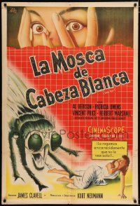 2y273 FLY Argentinean '58 classic sci-fi, different art of giant monster attacking girl!