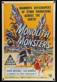2y425 MONOLITH MONSTERS Aust 1sh '57 cool sci-fi art of living mammoth skyscrapers of stone!