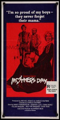 2y449 MOTHER'S DAY Aust daybill '80 wild horror comedy art of severed head in a box!