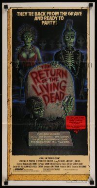 2y451 RETURN OF THE LIVING DEAD Aust daybill '85 art of punk zombies by tombstone ready to party!