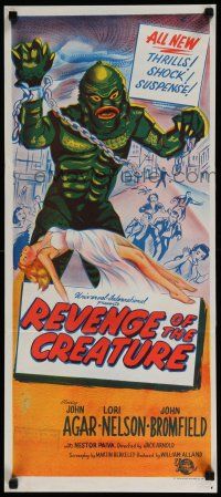 2y452 REVENGE OF THE CREATURE Aust daybill '55 stone litho of the monster in chains + sexy girl!
