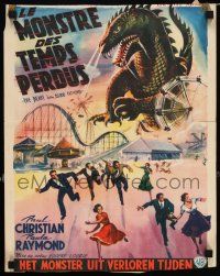 2y208 BEAST FROM 20,000 FATHOMS Belgian '53 Ray Bradbury, art of monster crushing amusement park!