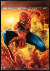 2y057 SPIDER-MAN 2 lenticular bus stop '04 huge image of superhero Tobey Maguire over city!