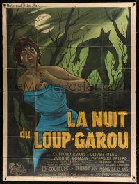 2y296 CURSE OF THE WEREWOLF French 1p '61 Hammer, art of monster silhouette chasing sexy girl!