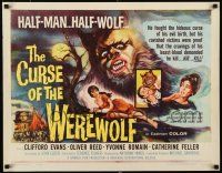 2y071 CURSE OF THE WEREWOLF 1/2sh '61 Hammer, art of monster Oliver Reed looming over scared girl!