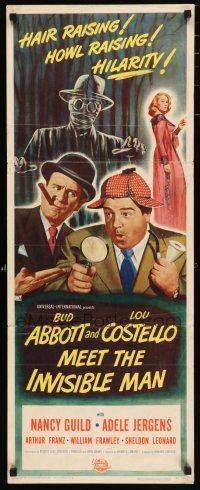 2y105 ABBOTT & COSTELLO MEET THE INVISIBLE MAN insert '51 great art of Bud & Lou w/monster!