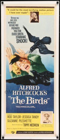 2y048 BIRDS insert '63 Alfred Hitchcock, Tippi Hedren, classic art of attacking avians!