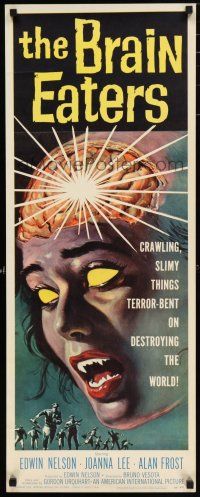 2y109 BRAIN EATERS insert '58 AIP, classic horror art of girl's brain exploding!