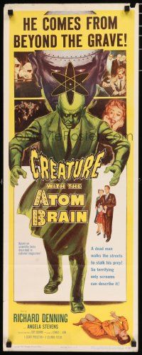 2y111 CREATURE WITH THE ATOM BRAIN insert '55 cool sci-fi art of dead man stalking his prey!