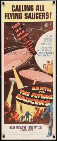 2y113 EARTH VS. THE FLYING SAUCERS insert '56 sci-fi classic, cool art of UFOs & aliens!
