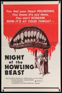 2y150 NIGHT OF THE HOWLING BEAST 1sh '77 Paul Naschy, art of bloody teeth & sexy girls in bondage!