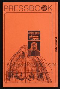 2y378 PLANET OF THE APES pressbook '68 Charlton Heston, classic sci-fi, cool image of caged humans!