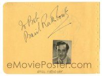 2y003 BASIL RATHBONE signed 5x6 cut album page + REPRO LC '30s can be matted and framed together!