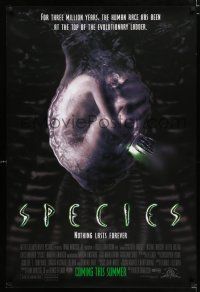 2y156 SPECIES advance 1sh '95 creepy artwork of alien Natasha Henstridge in embryo sac!