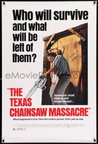 2y044 TEXAS CHAINSAW MASSACRE signed REPRO 1sh '74 by Gunnar Hansen, Tobe Hooper cult classic!