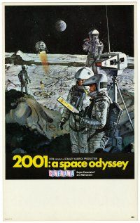 2y469 2001: A SPACE ODYSSEY mini WC '68 Kubrick, art of astronauts on moon by McCall, Cinerama!
