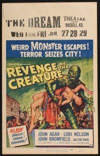 2y283 REVENGE OF THE CREATURE WC '55 Reynold Brown art of the weird monster carrying sexy gir!